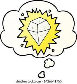 cristal brillante de dibujos animados con burbuja de pensamiento en un estilo de gradiente suave