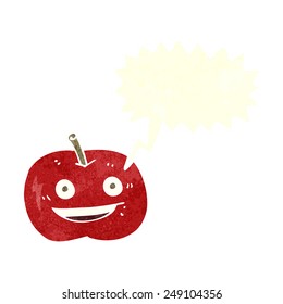 caricatura de manzana brillante con burbuja de habla