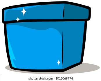 Cartoon shiny blue present gift box. Vector icon.