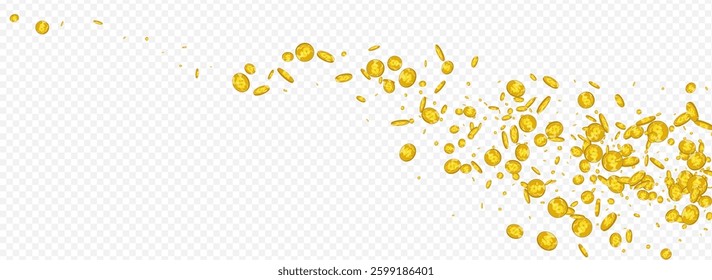 Cartoon Shiny Coin Vector Transparent Panoramic Background. Golden Finance Abundance Flyer. Metal Confetti Certificate. Fly Jackpot Design.