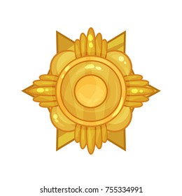 Cartoon shiny golden military medal or badge for bravery or valor in flat style, victory reward