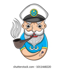 cartoon ship captain Smoking a pipe. vector illustration, book coloring. design character.