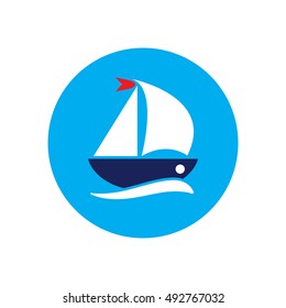 Cartoon ship icon in circle. Ship logo. Vector isolated illustration.