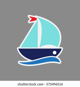 Cartoon ship icon sticker. Ship logo. Vector isolated illustration.