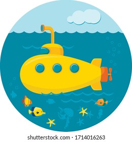 cartoon ship on the ocean yellow submarine