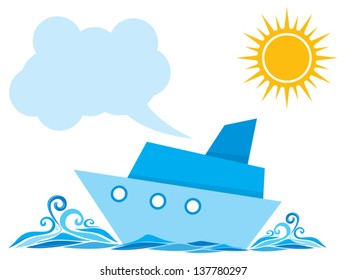 Cartoon ship on the sea