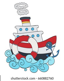 cartoon ship on waves