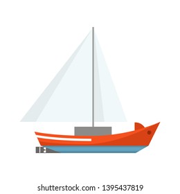 Cartoon Ship Sailboat on a White Background Flat Design Style. Vector illustration