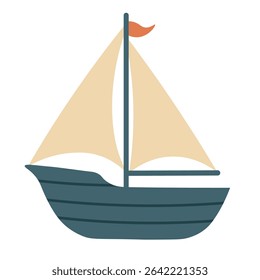 Cartoon ship steering wheel in flat style. Vector marine illustration in warm orange color.