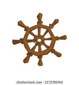 Cartoon ship wheel. Pirates boat helm. Isolated mobile game asset. Navigate equipment. Vector illustration