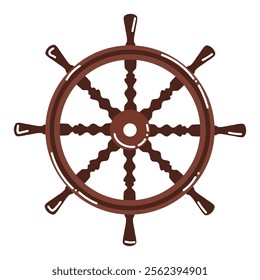 Cartoon ship's wheel or boat's wheel in flat style in flat style isolated on white background.