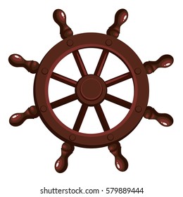 Cartoon ship's wheel on a white background. Vector illustration.