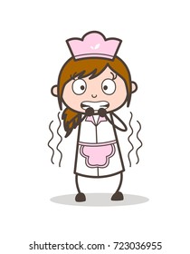 Cartoon Shivering Waitress Face Vector