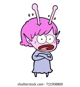 caricatura impactada chica alienígena