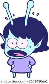 cartoon shocked alien girl in bright neon color