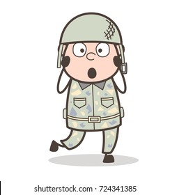 Cartoon Shocked Army Sergeant Expression Vector Illustration