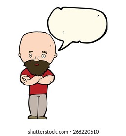 cartoon shocked bald man with beard with speech bubble