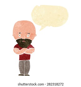 cartoon shocked bald man with beard with speech bubble