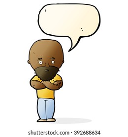 cartoon shocked bald man with beard with speech bubble