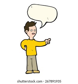 cartoon shocked boy pointing with speech bubble