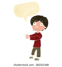 caricatura impactada niño con burbuja de habla
