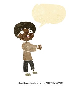 caricatura impactada niño con burbuja de habla