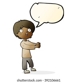 caricatura impactada niño con burbuja de habla