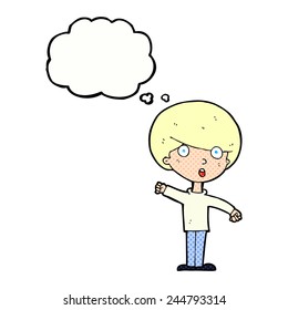 cartoon shocked boy with thought bubble
