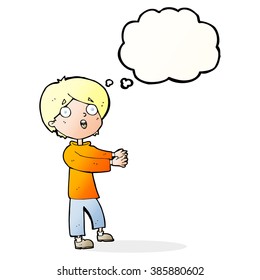 cartoon shocked boy with thought bubble