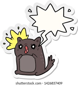 cartoon shocked cat amazed with speech bubble sticker
