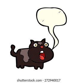 caricatura de un gato impactado con burbuja de habla