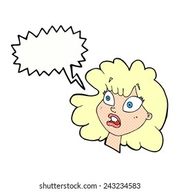 cartoon shocked female face with speech bubble