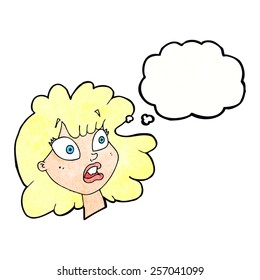 cartoon shocked female face with thought bubble