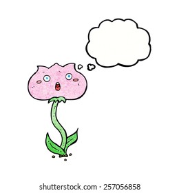cartoon shocked flower with thought bubble