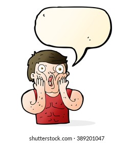 cartoon shocked gym man with speech bubble