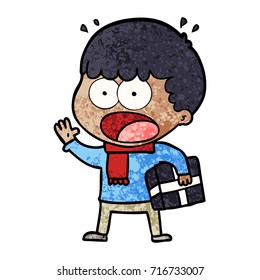 Cartoon schockierte Mann mit Geschenk