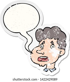 Cartoon schockierte den Mann mit Sprachblase bedrückte alte Nocken