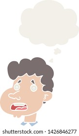 cartoon shocked man with thought bubble in retro style