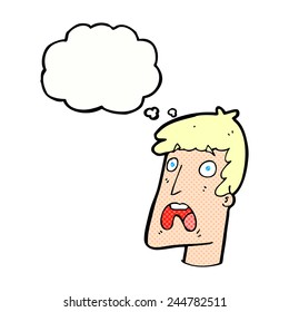caricatura impactada hombre con burbuja de pensamiento
