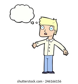 caricatura impactada hombre con burbuja de pensamiento