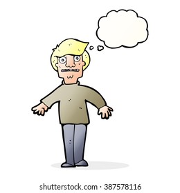 caricatura impactada hombre con burbuja de pensamiento