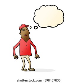 caricatura impactada hombre con burbuja de pensamiento