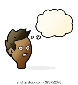 cartoon shocked man with thought bubble