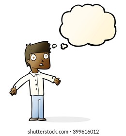 caricatura impactada hombre con burbuja de pensamiento