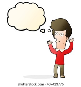 caricatura impactada hombre con burbuja de pensamiento