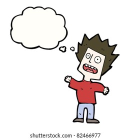 caricatura impactada hombre con burbuja de pensamiento