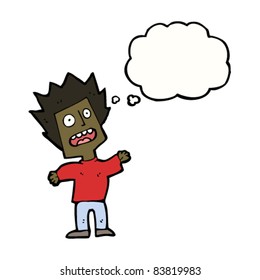 caricatura impactada hombre con burbuja de pensamiento