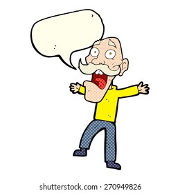 cartoon shocked old man with speech bubble