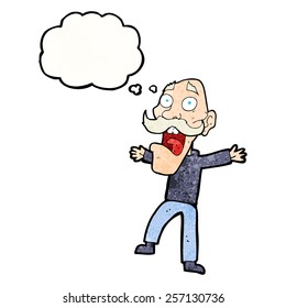 cartoon shocked old man with thought bubble