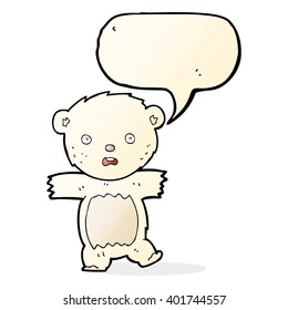 cartoon shocked polar bear cub with speech bubble